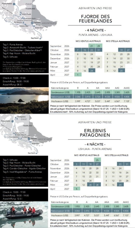 Cruceros Australis Preise